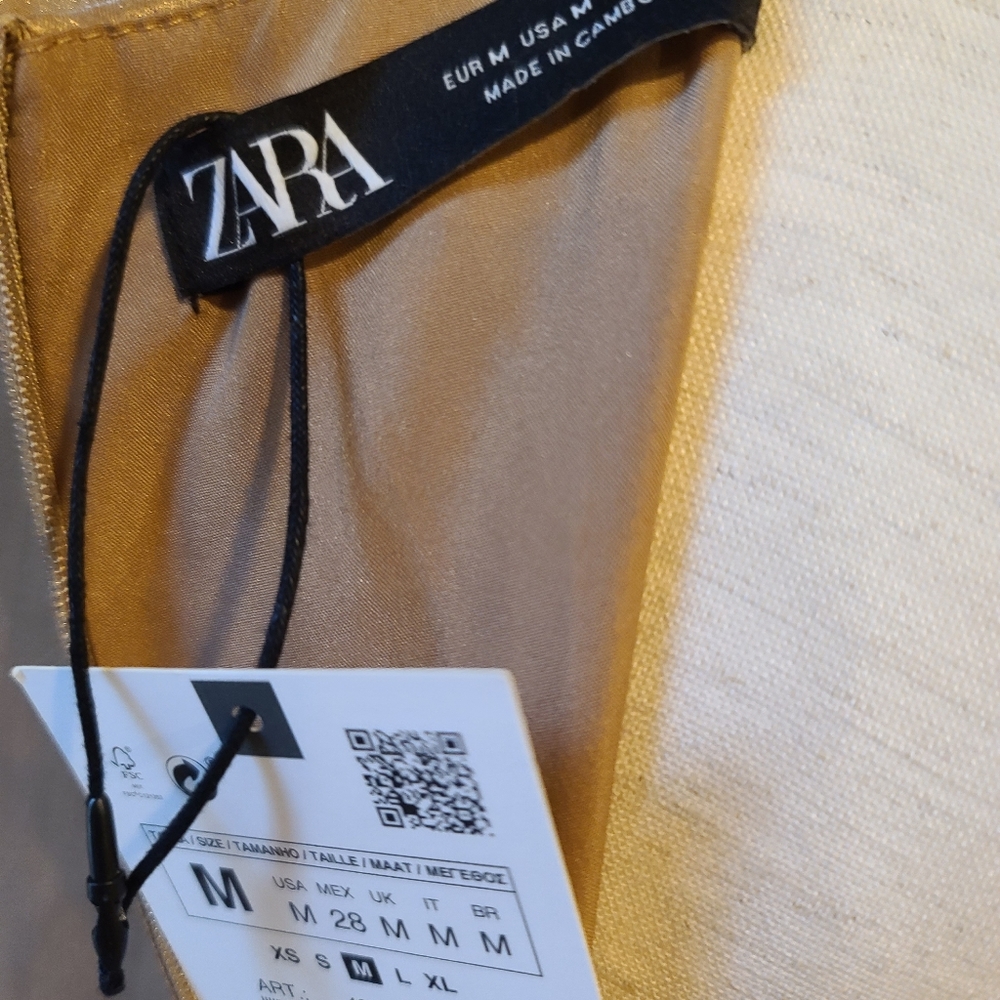 Zara NWT Gold Midi Dress Size Med - Picture 3 of 4